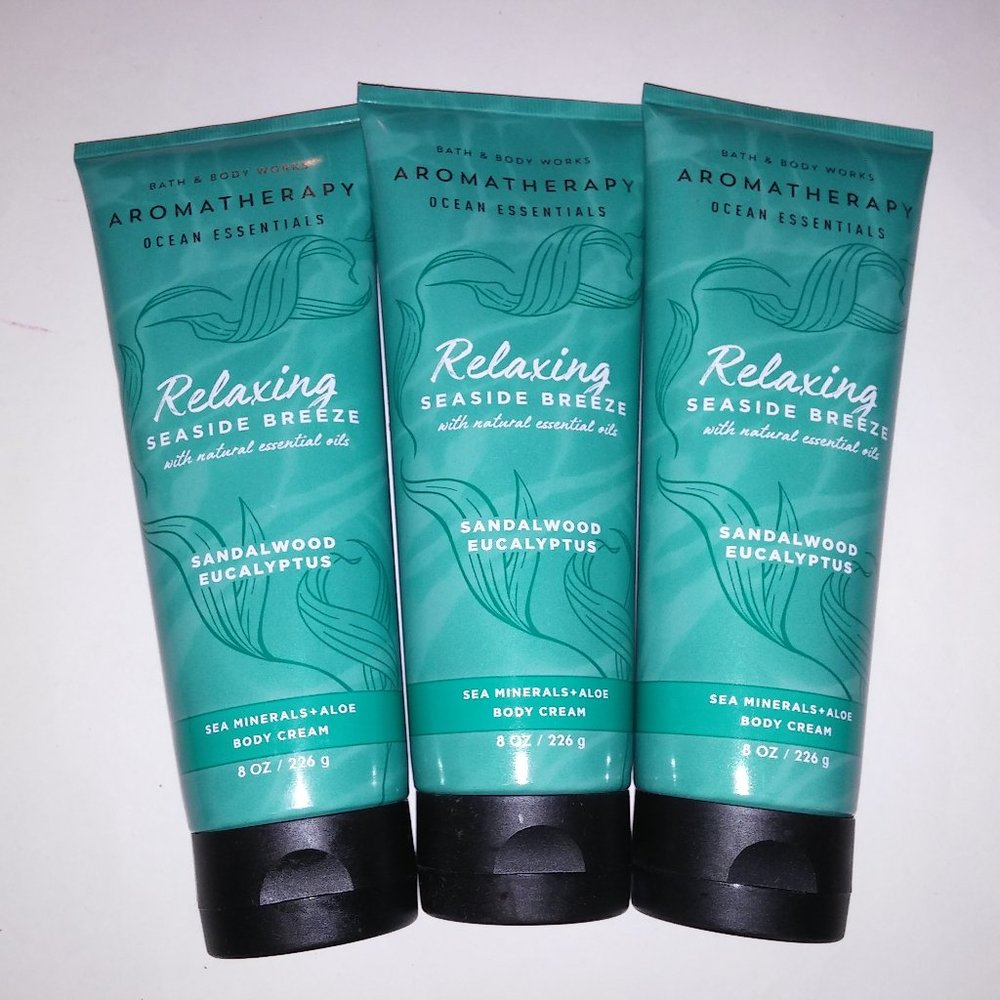 Set of 3 Bath and Body Works Cream Lotion Aromatherapy Relaxing Seaside Breeze